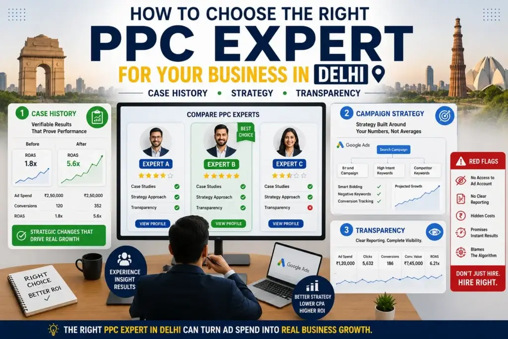 PPC Expert in Delhi helping businesses choose the right specialist based on case history, campaign strategy, and transparency