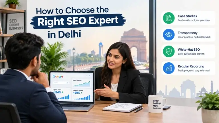 Right SEO Expert in Delhi discussing SEO strategy and search rankings with a business owner