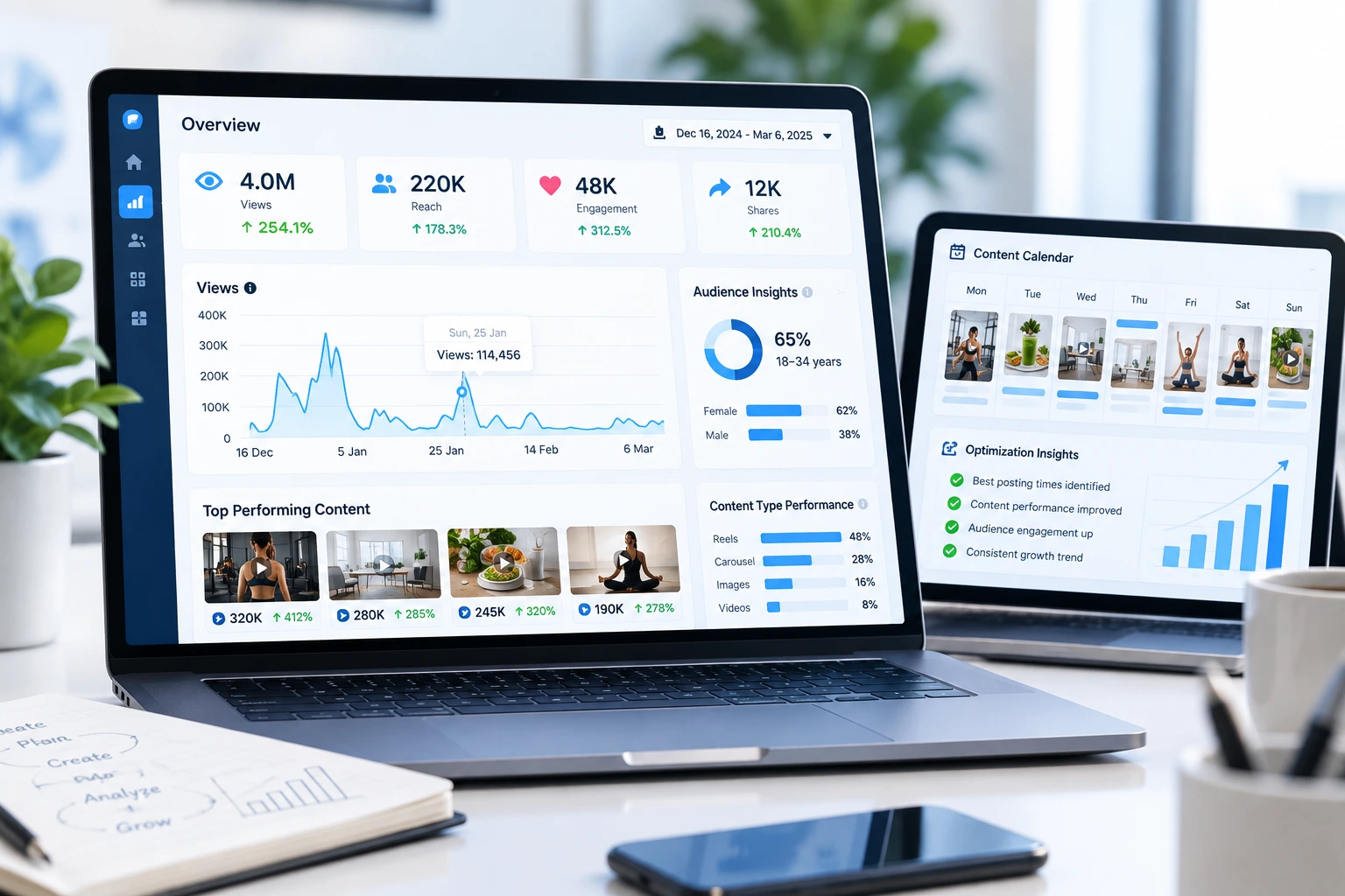 Social Media Campaign Analytics – 4 Million Views Social media campaign analytics showing 4 million views and performance growth